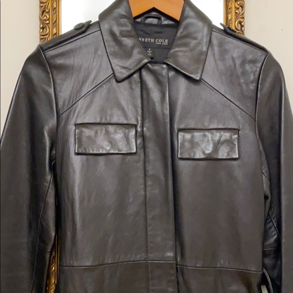 Kenneth Cole black leather zip up trench coat S - Picture 2 of 11